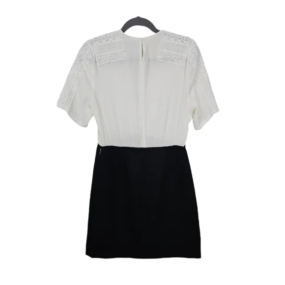 Maje Ravelle Lace-Inset Ceep V Neck Colorblock Mini Dress Ptp 17" Sz 3 UK / L US - Picture 11 of 16